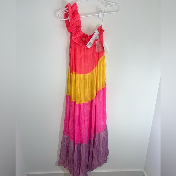 SUNDRESS NEW S/XS Stevie Palma mix color Colorful Ruffled Maxi Dress - Picture 2 of 14